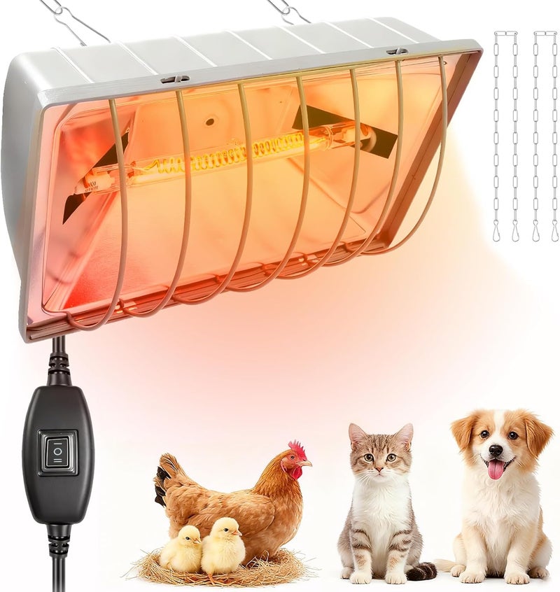 WISMOIER Chicken Coop Heat Lamp Carbon Fiber Tube,Adjustable 2-Level Temperature Brooder Heater Lamps for Chicks,Hanging Chicken Warmer for Livestock Dog Kennel,Cat House,Rectangle 175W/275W - Image 1